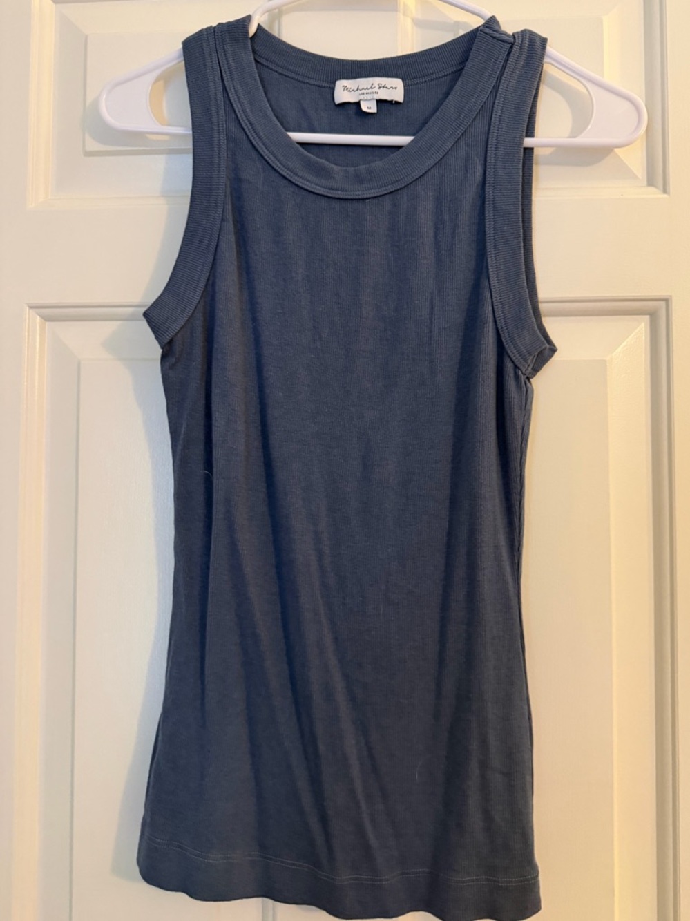 Michael Stars Dusty Blue Ribbed-Trim Tank